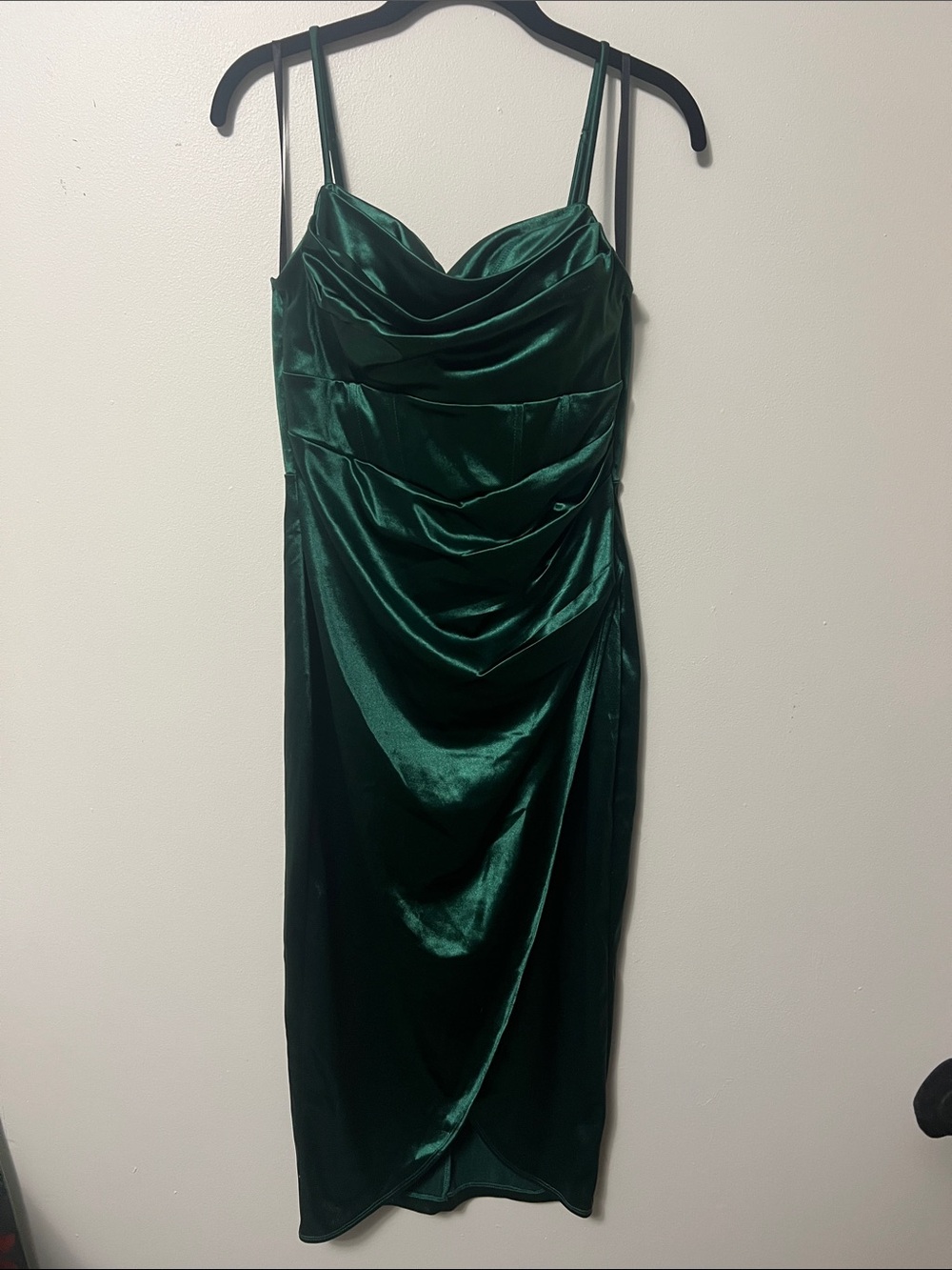 Windsor Emerald Green Satin Cowl Midi Dress